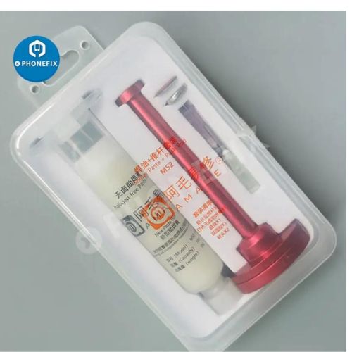 Explore the Amaoe M50 White Halogen-Free Paste Flux, the Amaoe M159 Aluminum Alloy Push Rod Syringe, and the Amaoe M52 Solder Paste Flux with Syringe Set designed for BGA soldering repair. The Amaoe M50 10cc White Solder Paste Flux Oil is specifically formulated for BGA soldering welding cream applications.